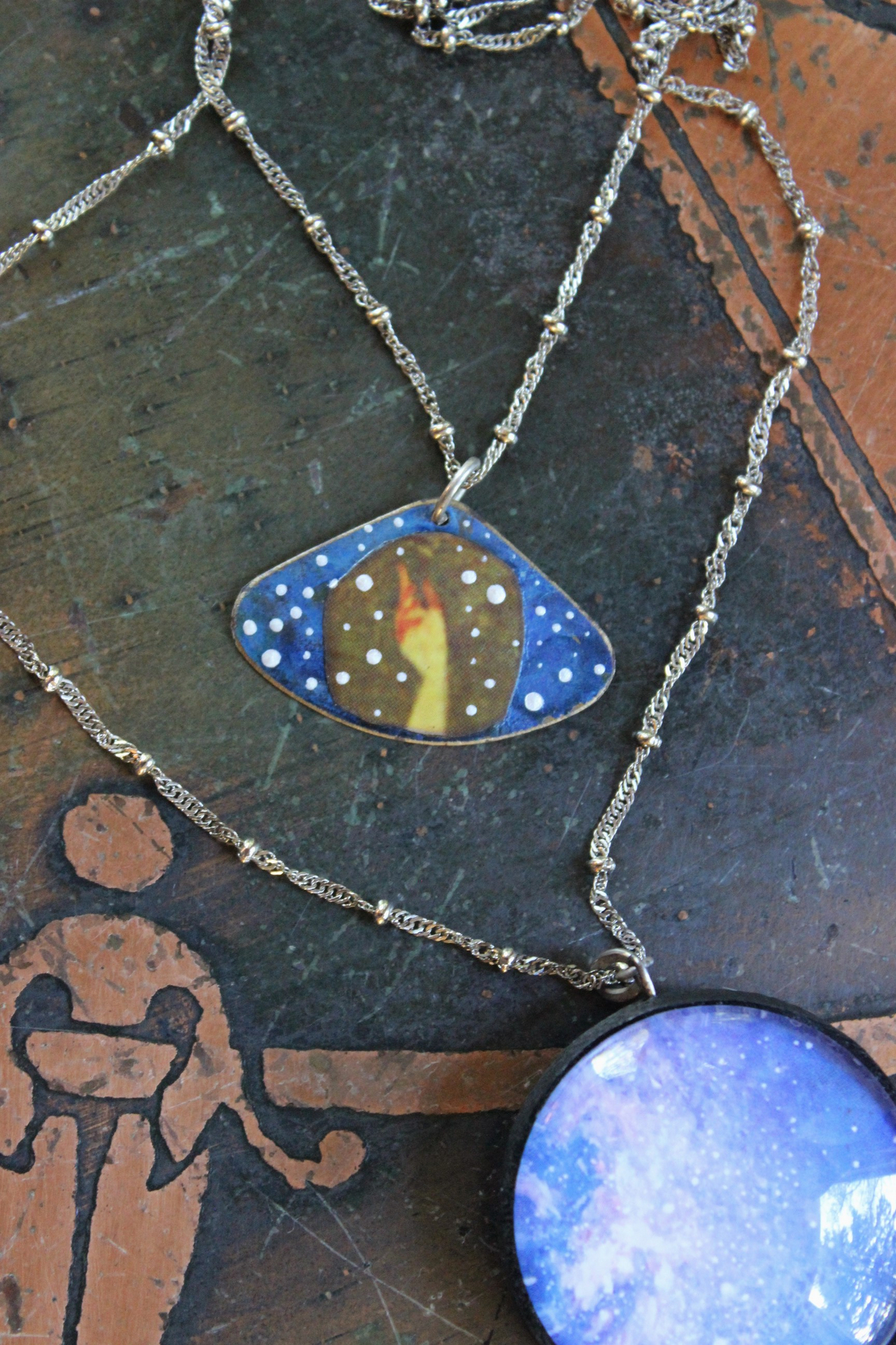 Hold up your Hands 2 Strand Necklace with Sterling Anne Choi Bead,Cosmic Glass Orbs,Sterling Puffy Stars & More!