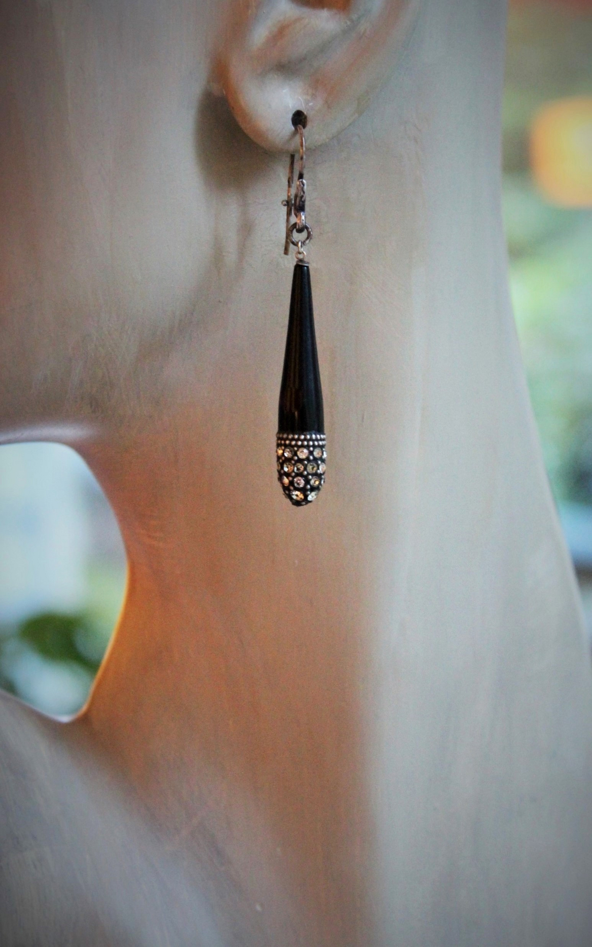 NEW! Antique French Onyx and Faceted Paste Drop Earrings