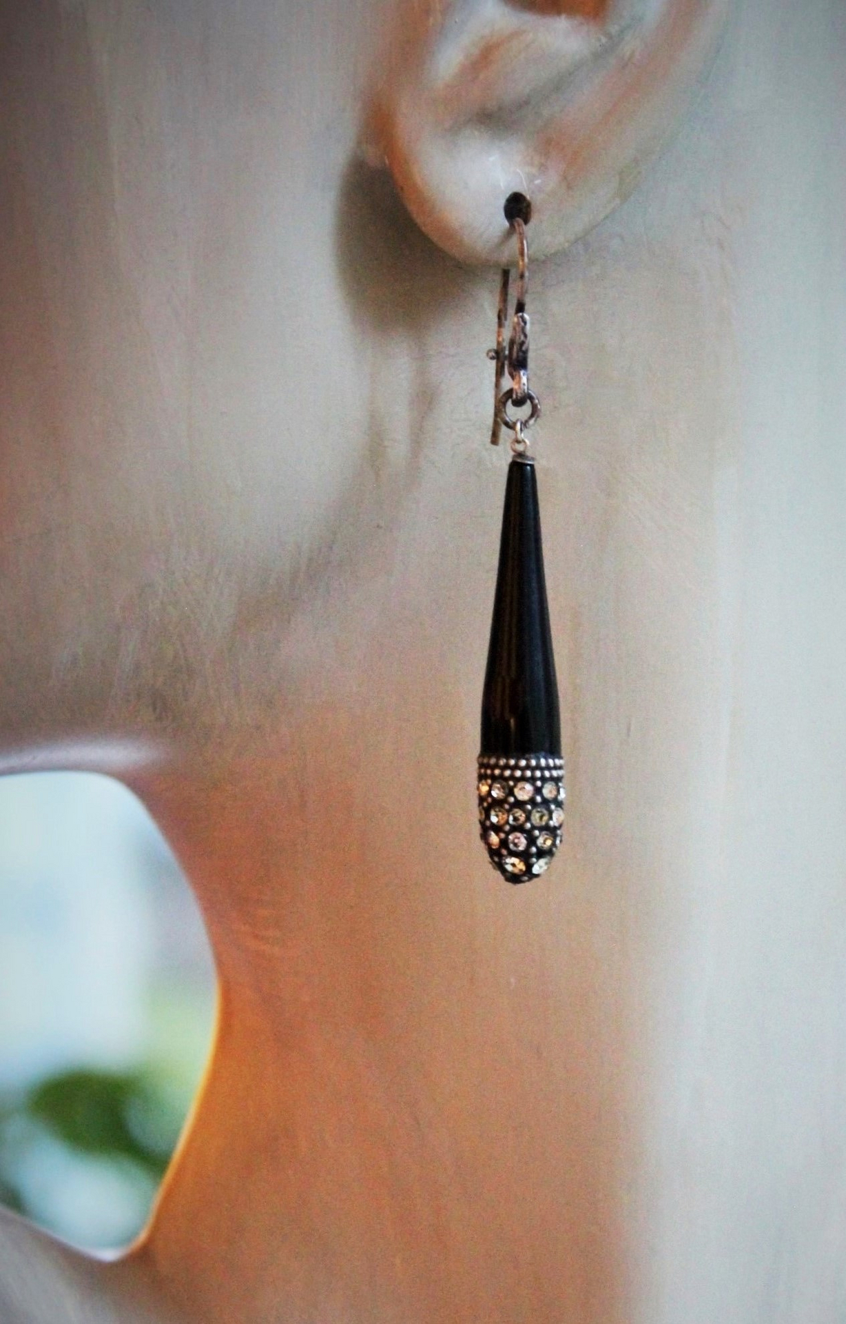 NEW! Antique French Onyx and Faceted Paste Drop Earrings