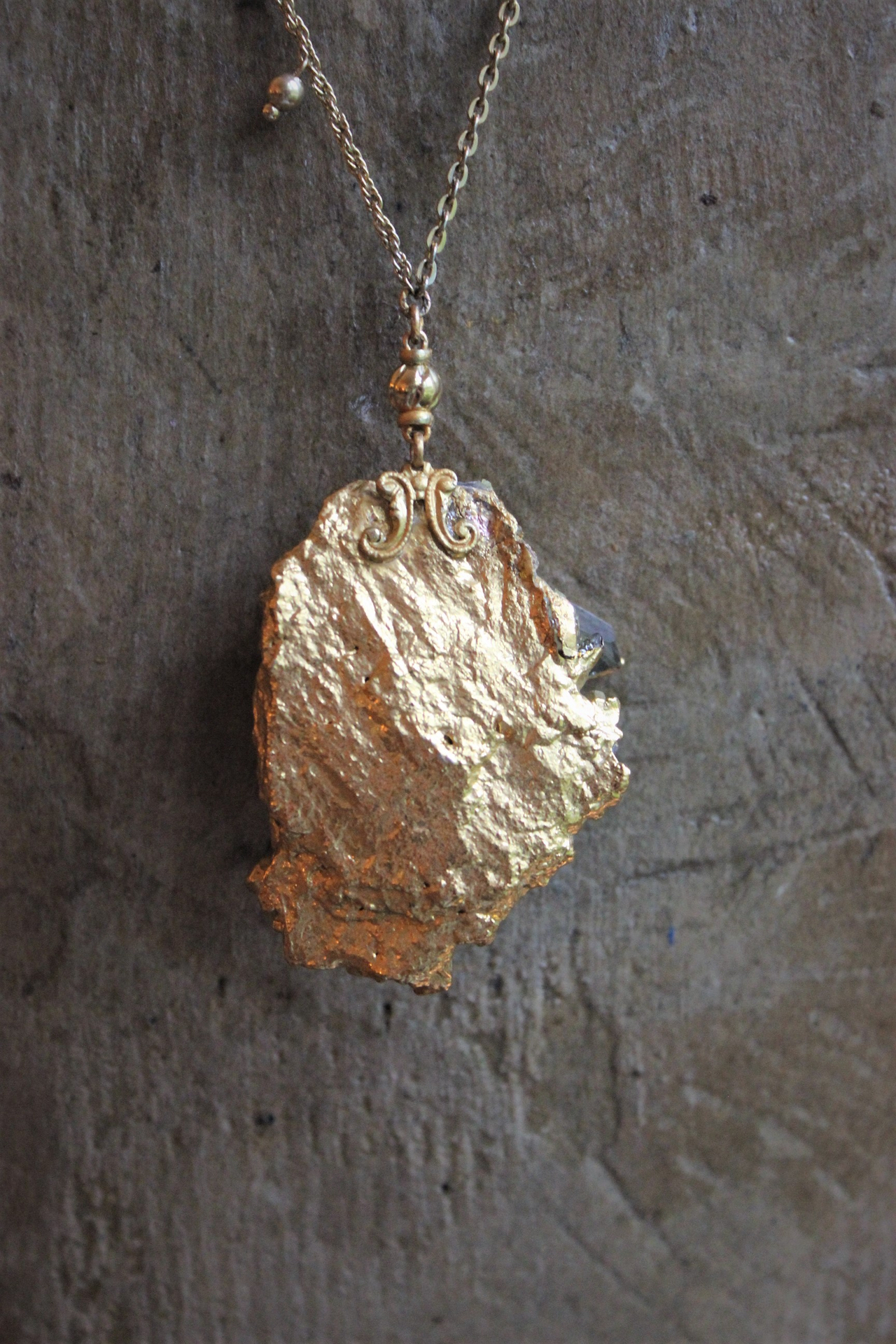 SOLD to J The Truth Necklace with Amazing Rock Quartz Cluster, Antique Faceted Tear Drop, Gold Fill Beads, Gold Fill Chain