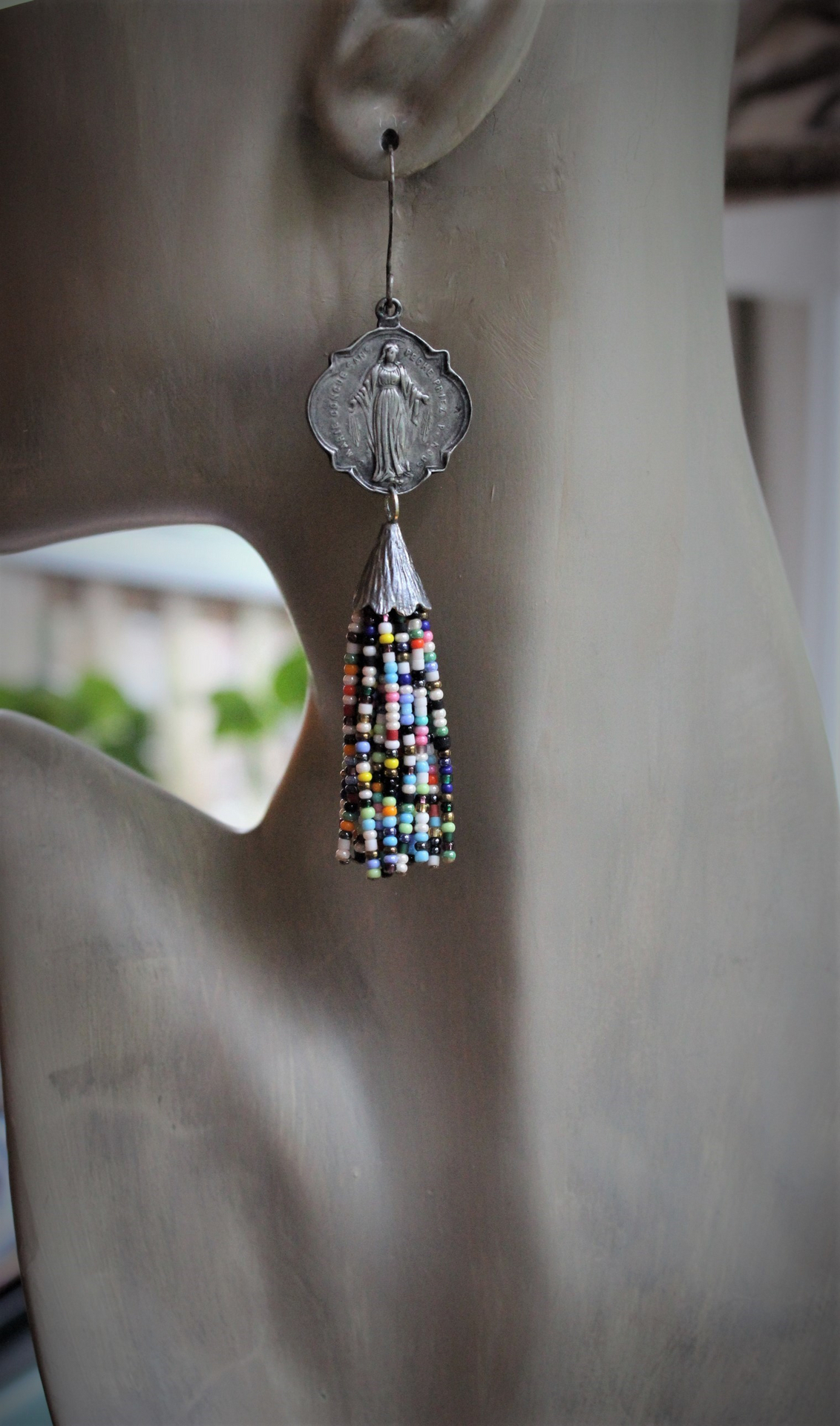 Marian Earrings with Beaded Tassels and Sterling Shepherd Hook Earring Wires