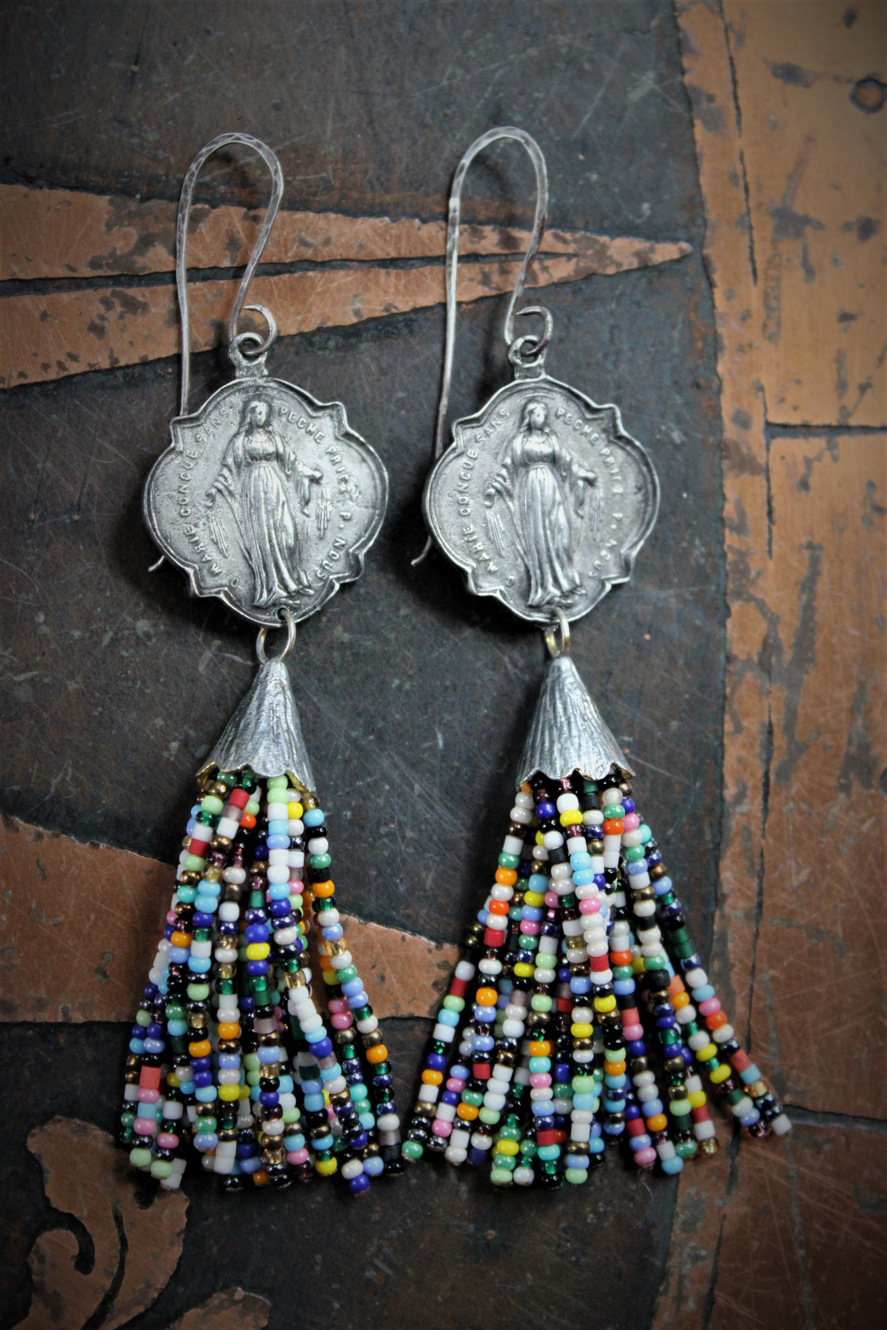 Marian Earrings with Beaded Tassels and Sterling Shepherd Hook Earring Wires