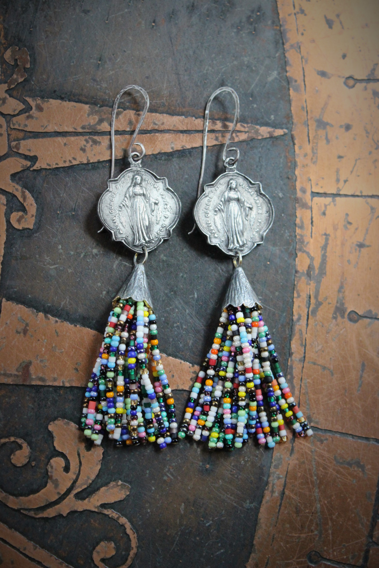 Marian Earrings with Beaded Tassels and Sterling Shepherd Hook Earring Wires