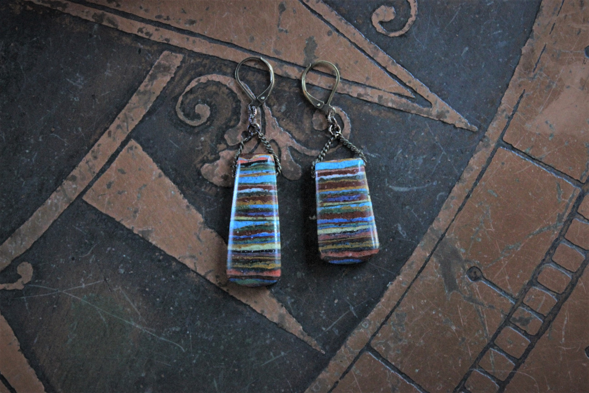 Rainbow Calcite Earrings with Bronze Earring Wires - Free with Purchase of Necklace!