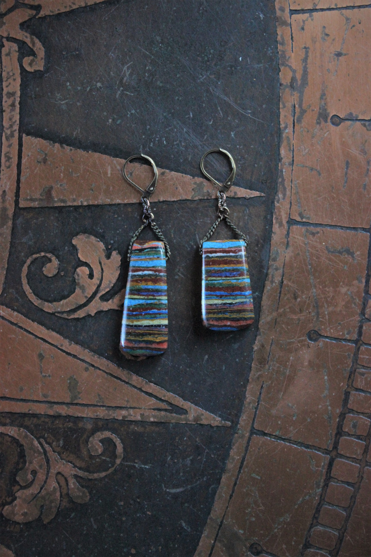 Rainbow Calcite Earrings with Bronze Earring Wires - Free with Purchase of Necklace!