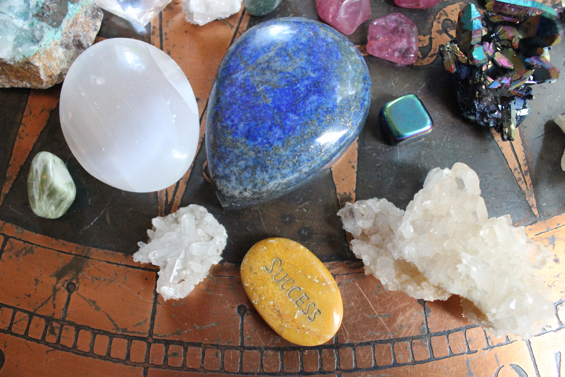 Gemstone Collection with Amazing Large Lapis Lazuli Stone, Aura Crystal Cluster, Blue Calcite, Selenite, "Success" Stone and More!