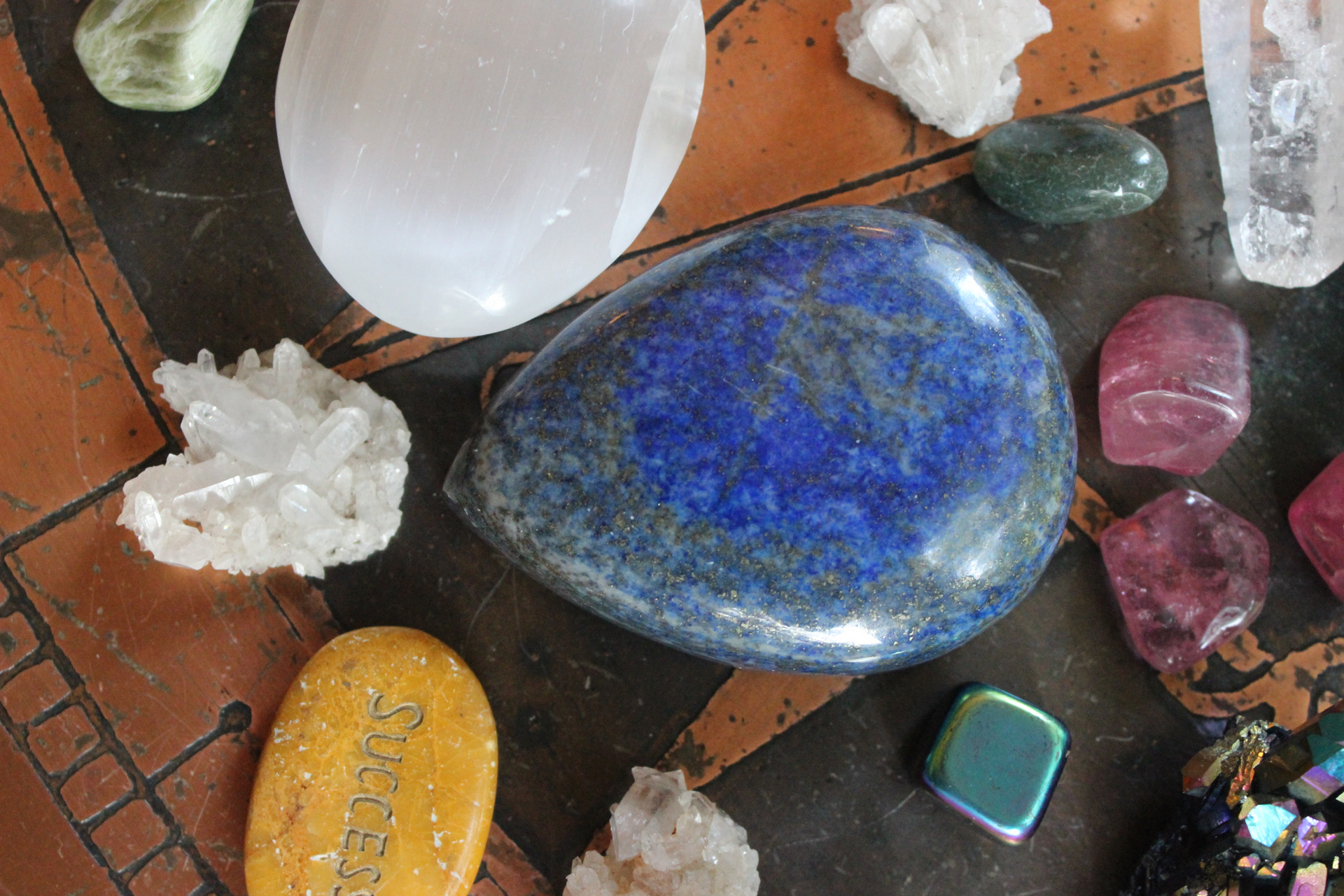 Gemstone Collection with Amazing Large Lapis Lazuli Stone, Aura Crystal Cluster, Blue Calcite, Selenite, "Success" Stone and More!