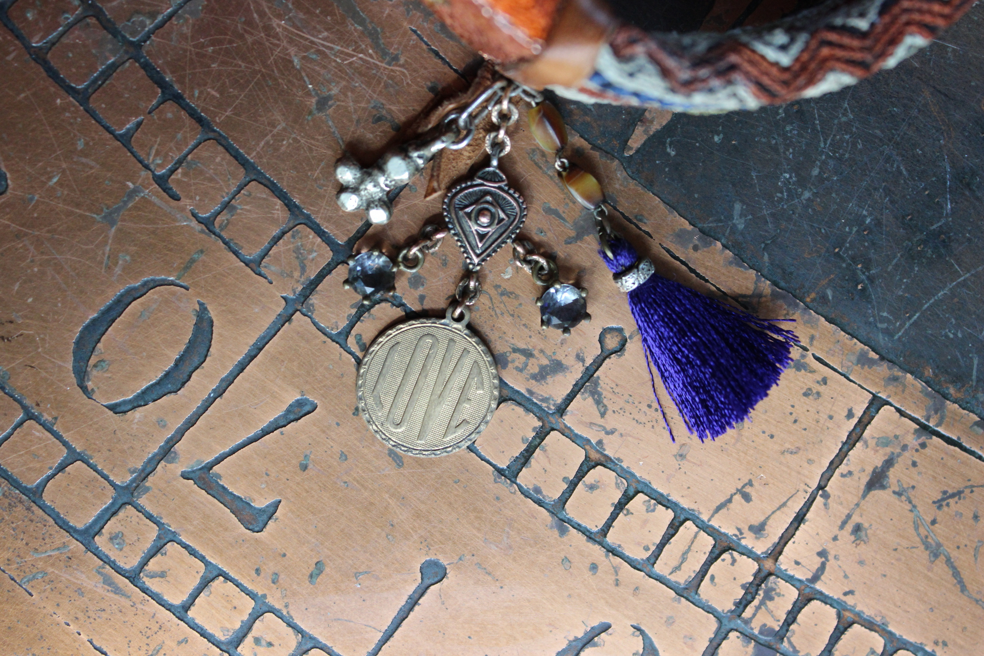 NEW! God's Breath Bangle Set with Antique Textiles,Multiple Antique Medals, Tourmaline Buddha, Tassels, Findings & Gemstones