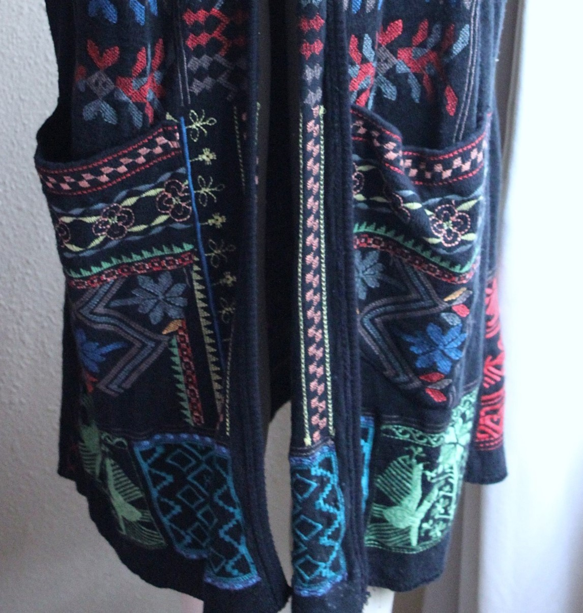 Vintage Biya by Johnny Was Long Embroidered Open Front Vest with Front Pockets
