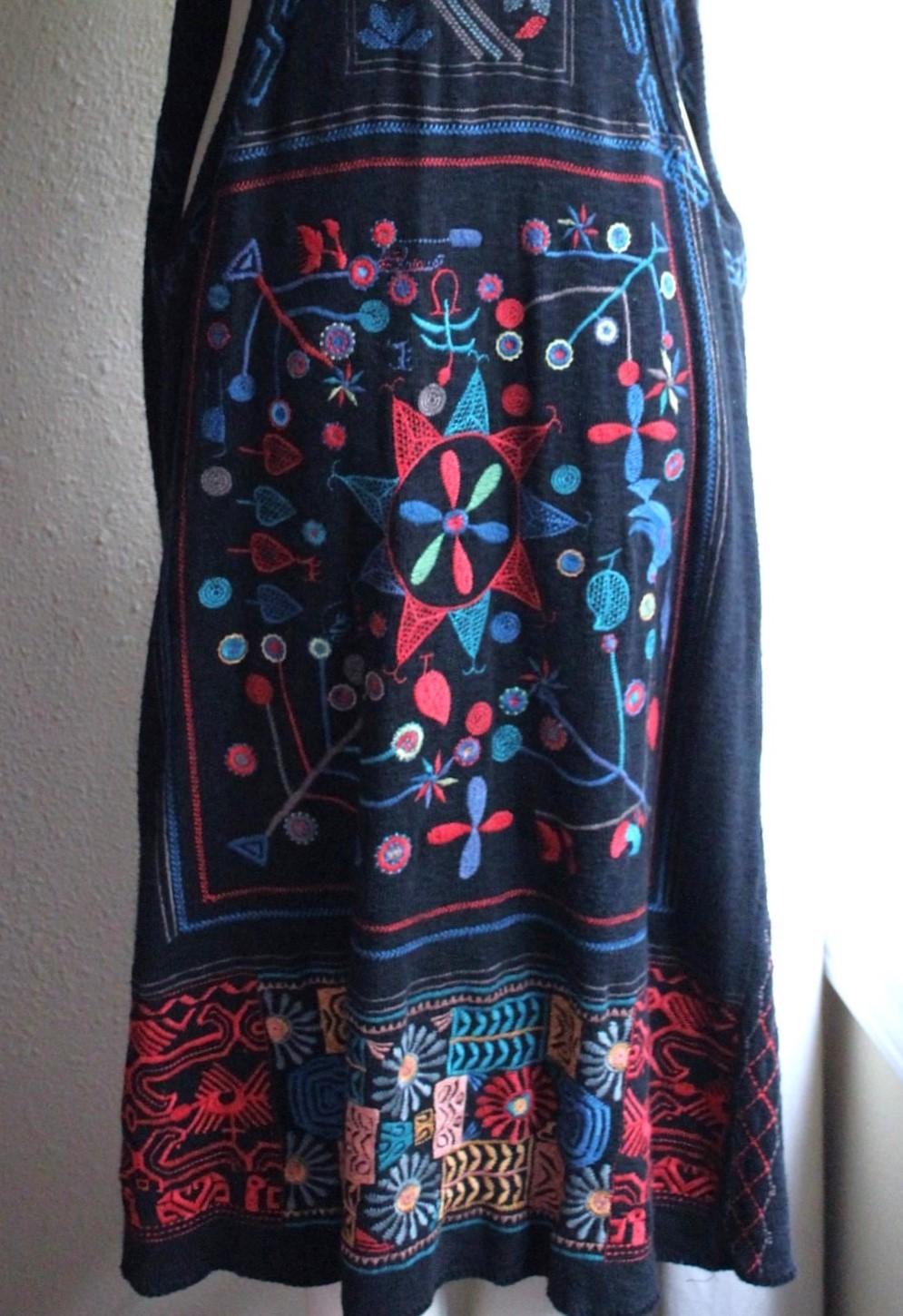 Vintage Biya by Johnny Was Long Embroidered Open Front Vest with Front Pockets