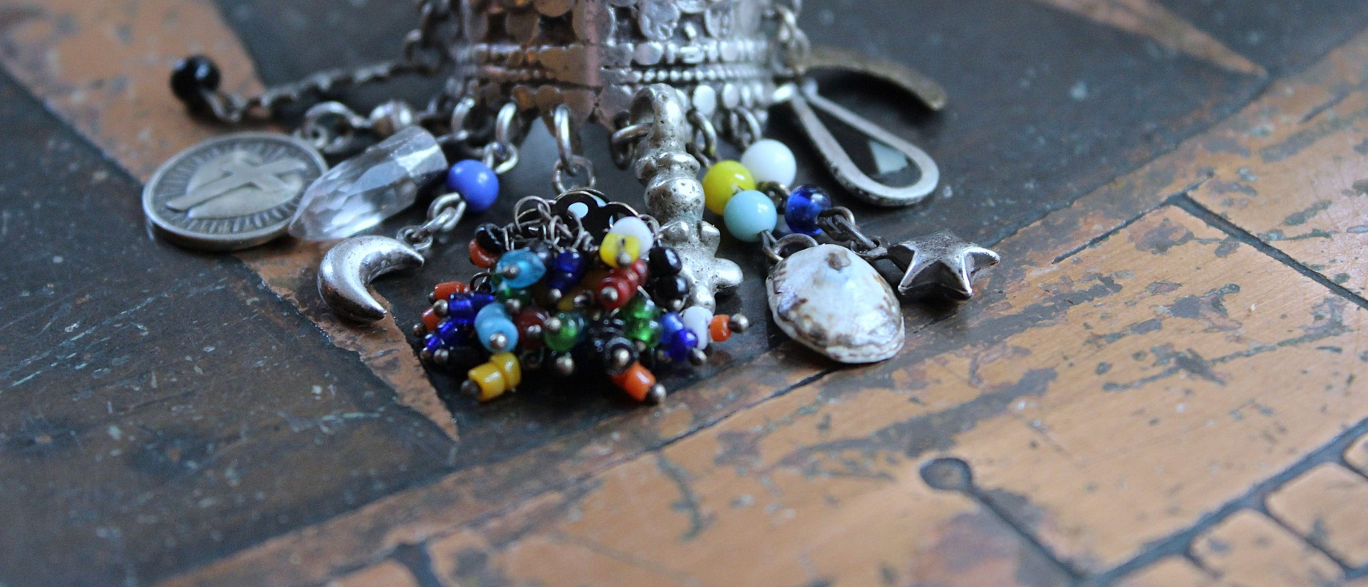 NEW! Be Like that to Me Ring with Antique Kuchi Gypsy Finding,Sterling Band,Sterling Moon,Star,Tiny Clear Rock Crystal Point & More!