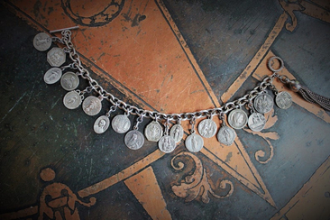 Antique Sterling Sacred Medals Bracelet w/19 Antique French Medals,Solid Sterling Link Chain,Antique Chain Tassel,Sterling Toggle Clasp