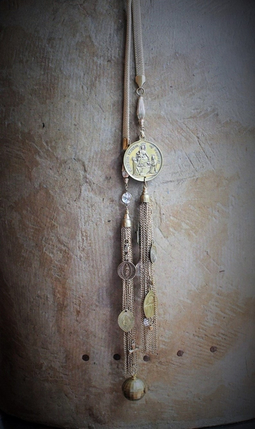 Let us Begin Lariat Necklace w/Rare Our Lady of the Rosary Pompeii Medal,Rare Mechanical Swiss Baroness Ball Watch,Antique Medals+More!