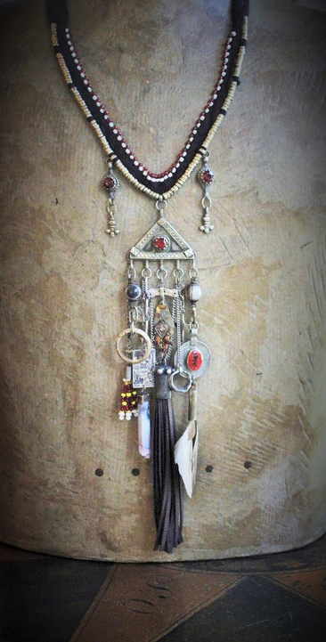 The Journey Necklace w/Antique Kuchi Gypsy Findings,Sterling The Chariot Tarot Medal,Antique Sterling Found Child's Ring +Much More!