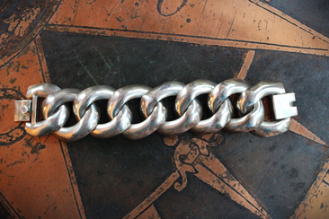 Exceptional Mid-Century Wide Sterling Taxco Articulating Link Bracelet  