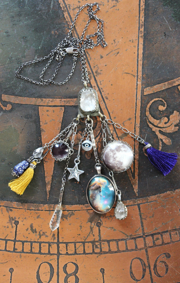 SOLD to J Peace in Your Soul Necklace with Pillars of Creation Pendant, Moon Orbs, Faceted Rock Quartz, Tiny Eye of God and Much More!