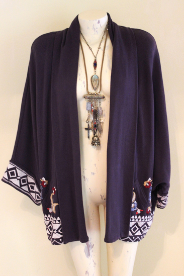 NEW! Retired NWT JWLA Johnny Was Open Front Jacket with Embroidery,Front Slash Pockets and Kimono Sleeves