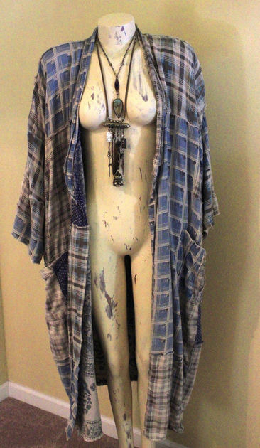 Magnolia Pearl Patchwork Cotton Bohemian Open Front Duster with Front Pockets 