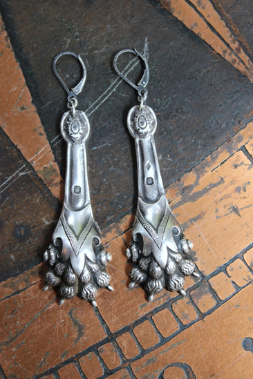 Antique French Sterling Lion Paw Earrings with Sterling Leverback Earring Wires