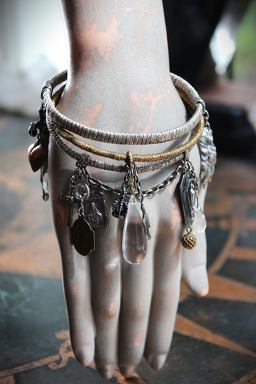 Wrapped Stacking Bangles Set with Antique French Real Metal Trims,Antique French Sterling Lion Paw,Multiple Crystals,Rock Crystal & More!