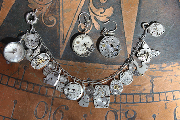 It is Time Bracelet & Earring Set with Antique Time Piece Findings, Antique Working Bucherer Mechanical Bubble Watch,Sterling Chain & Earring Wires