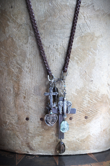 NEW! Enter the Heart Necklace with Rare Sisters of the Cenacle Sacred Heart Cross, Dove of Peace Medal,Sacred Heart Medal, Faceted Smoky Quartz & More!