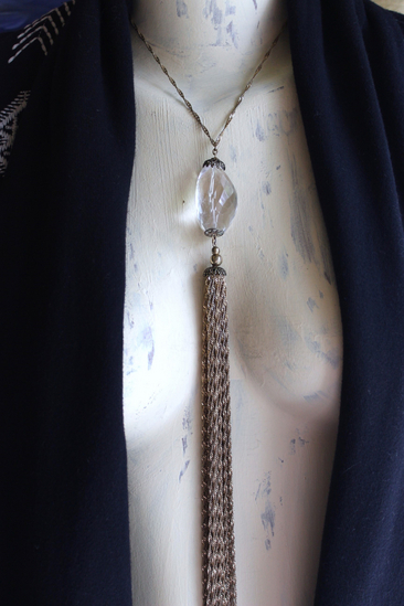 RESERVED FOR J It's your Light Necklace with Amazing Faceted Rock Quartz Crystal Stone and Long Multi Chain Tassel