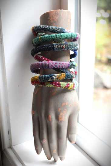Infinite Possibilities Coiled Kantha & Embroidered Lambani Textile Bracelet with Dove of Peace Medal and Silk Tassel