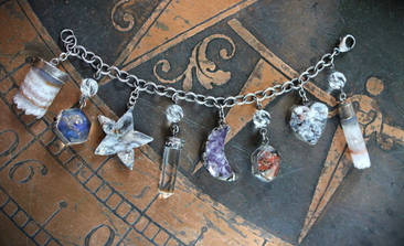 SOLD TO J Earth and Sky Bracelet with Amethyst Crescent Moon,Druzy Star, Organite Drops,Faceted Clear Rock Quartz Point & More!