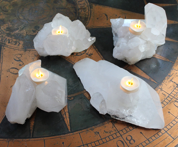Premium Brazilian Quartz Point Candle Holders with 4 Luminara Tea Light Flameless Candles