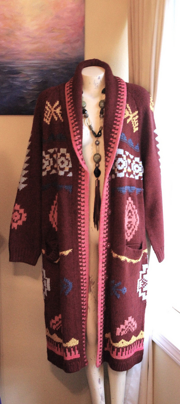 NEW! NWOT Sundance Handknit Sweater Duster with Shawl Collar, Snap Closure and Front Pockets - Size Large