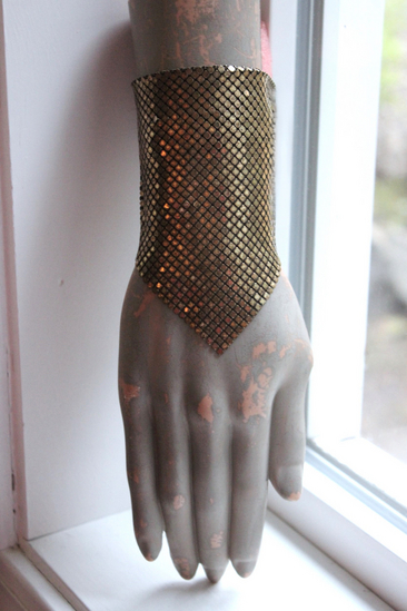 SOLD to J Antique Mesh Bracelet with Amazing Emerald Cut Faceted Rock Crystal Closure and Antique French Bullion Trim