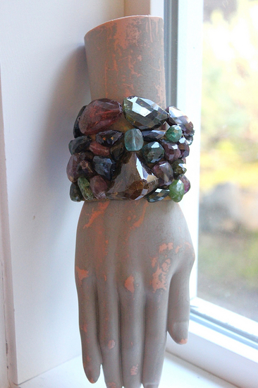 SOLD to J Faceted Tourmaline Cuff and Bracelet Set with Amazing Array of Tourmaline Gemstones and Distressed Leather 