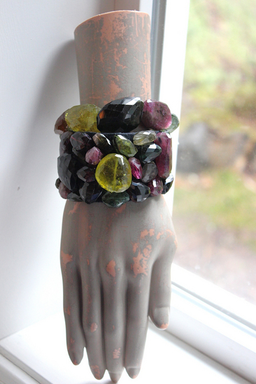 Reserved for D Faceted Tourmaline Cuff Bracelet Set with Super Rare Faceted Canary Yellow & Multiple Checkerboard Faceted Tourmaline Stones , Butter Soft Premium Black Suede Leather