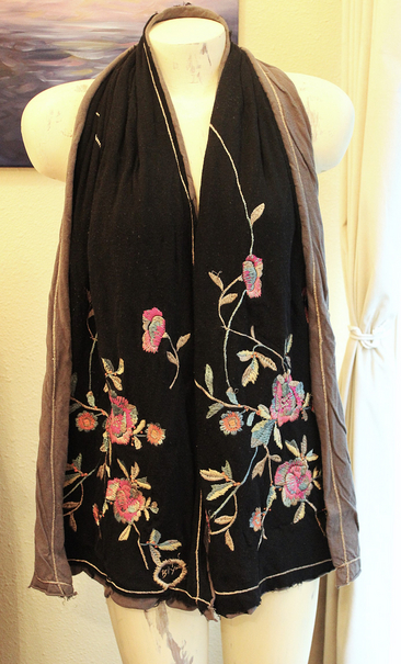 NEW! Set of 3 Biya Johnny Was Cotton Embroidered Scarf/Shawls with Shawl Pin - Versatile & Lovely!