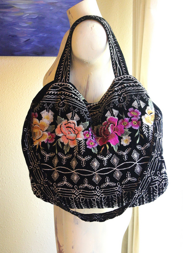 Long Retired Black Velvet Embroidered JWLA Johnny Was Bag