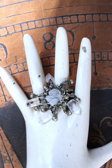 NEW! Unique Antique Kuchi Gypsy Ring with Clear Rock Quartz Points - size 9