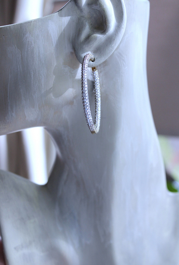 Sterling Vermeil Pave Diamond Inside Out Hoop Earrings