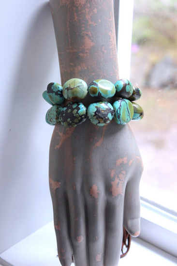 NEW! Stacking Rare High Grade Royston Turquoise Stone Bracelets with Solid Sterling Cross and Premium Butter Soft Leather Tassel