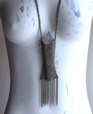 NEW! Love can do That Necklace with Unique Crocheted Chain Pouch & Chain - and Amazing Clear Quartz Spear Point
