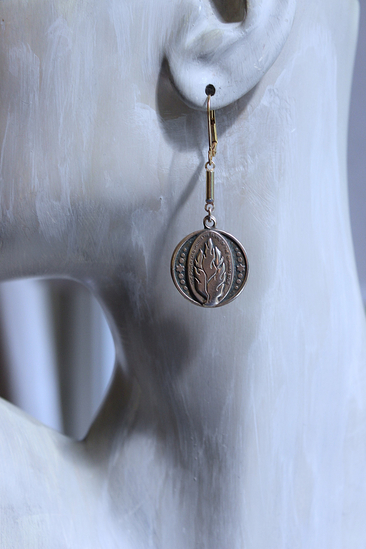 The Power lies Within Earrings with Rare Burning Bush Medals, Vintage Bar Link Connectors & Leverback Earring Wires