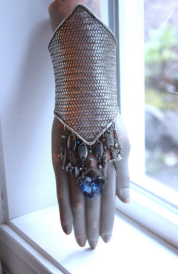 NEW! The Heirophant Wide Sterling Weave Cuff Bracelet with Heart Shaped Glass Pillars of Creation,Sterling Engraved Heirophant Medal, Sterling Stars & More!