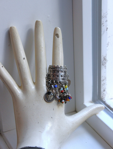 NEW! Be Like that to Me Ring with Antique Kuchi Gypsy Finding,Sterling Band,Sterling Moon,Star,Tiny Clear Rock Crystal Point & More!