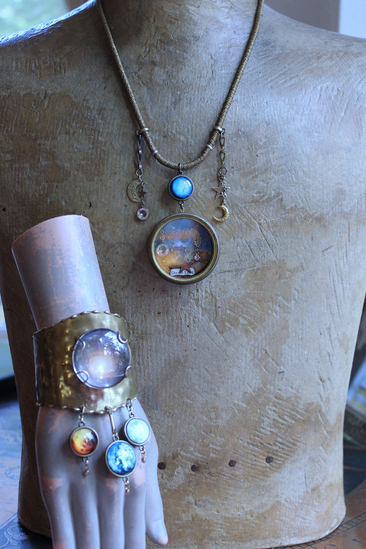 NEW! Divine Love Bracelet & Necklace Set with Antique Watch Case Cosmic Diorama, Glass Orb Earth, Moon & Sun and More!