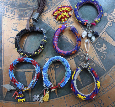 NEW! Set of 6 Authentic Tribal Seed Bead Bracelets with Various Drops & Dangles