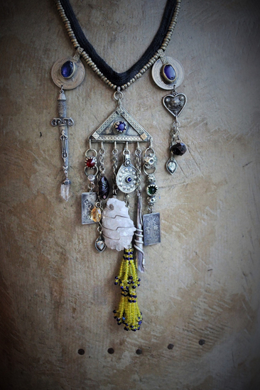 The Triumph Necklace w/Sterling Strength & Temperance Tarot Card Medals,Antique Gypsy Findings,Antique Sterling Snake Drop,Faceted Gemstones & More!