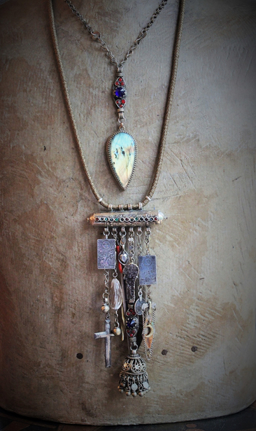Celestial Gypsy Necklace Set w/AMAZING Labradorite Stone,Sterling Sun & Moon Tarot Medals,Amethyst Druzy Angel Wing,Antique Cross,Faceted Rock Crystal & Much More!