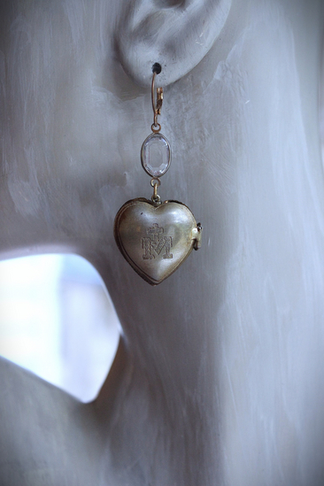 NEW! Petite Vintage Ex Voto Locket Earrings with Vintage Oval Bezel Set Crystal Connectors
