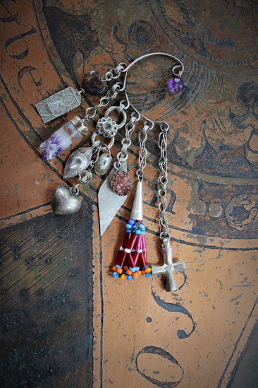 NEW! Gypsy Spirit Sterling Behind the Ear Cuff w/Garnet Heart,Sterling Capped Banjara Bead Tassel,Puffy Heart,Sterling 4 Way Cross,Polished Amethyst Druzy & More!