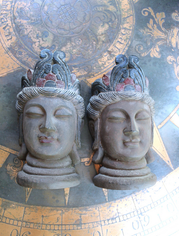 NEW! Heavy Hard Wood Carved & Painted Buddha Bookends